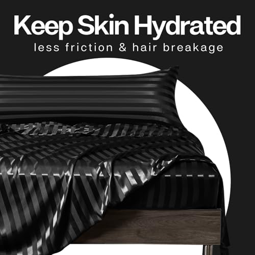 Image of MR&HM Satin Body Pillow Cover, Soft and Breathable Body Pillow Case with Envelope Closure, Cooling and Silky Long Pillowcase for Hair and Skin,Grey (20x54, Black Striped)