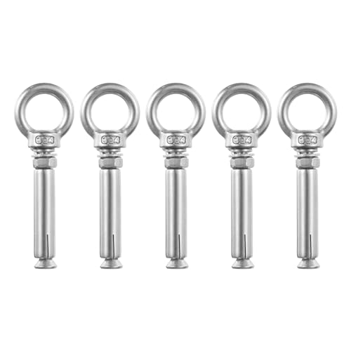 Image of uxcell Ring Lifting Expansion Eyebolt, 5pcs M6x80mm 304 Stainless Steel Expansion Screw with Eye Ring for Concrete Brick Wall