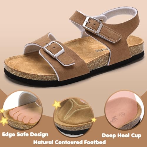 Image of Torotto Toddler Kids Sandals Boys Girls Cork Footbed Sandals with Adjustable Buckle Casual Slides Open Toes Flat