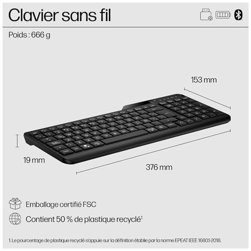 HP 475 - clavier - bi-mode, multi-dispositifs, compact, disposition en 2 zones, déplacement des t...