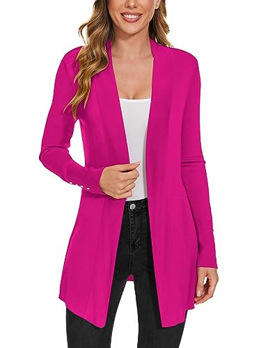 Image of Women Long Knit Cardigan Lightweight Open Front Sweaters | Capsule Wardrobe for Women, Relaxed fit, Buttoned Ribbed cuffs, Dressy Business Casual , for spring early fall office work