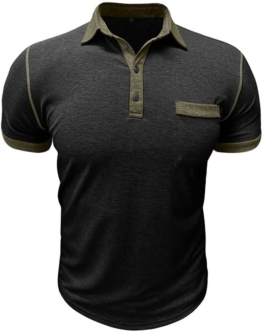 Men's Short Sleeve Polo Shirts Casual Collared Summer T-Shirt Classic Basic Button Cotton Tops with Pocket X-Large Black image 2 of 5 B0FBW9SM7M