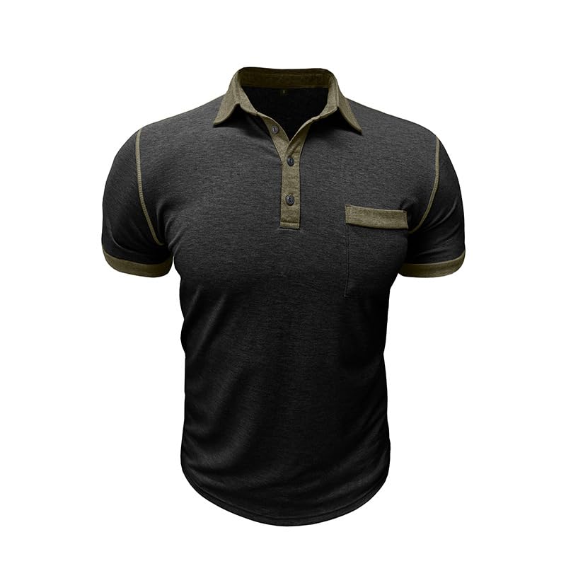 Men's Short Sleeve Polo Shirts Casual Collared Summer T-Shirt Classic Basic Button Cotton Tops with Pocket2
