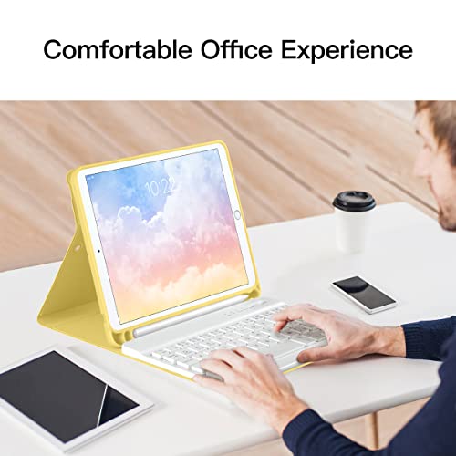 Gudou Bluetooth Keyboard Smart Case For Ipad 7Th/8Th/9Th Generation 10.2 Inch,Detachable Ipad Keyboard Case With Pencil Holder,Auto Sleep/Wake (Yellow) #TOP6
