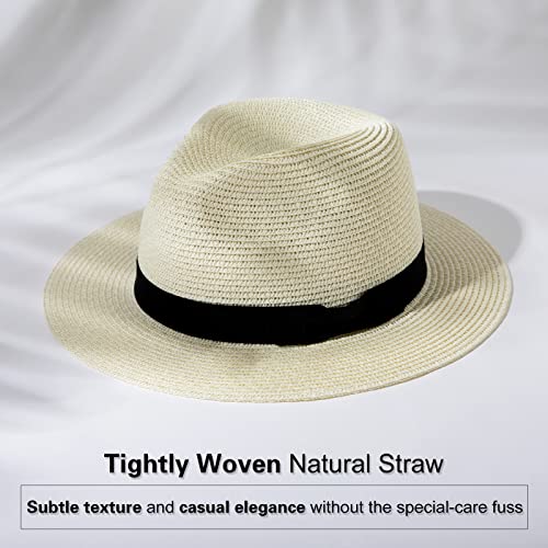 Comhats Unisex Summer Panama Fedora Trilby Straw Sun Hats for Men Women Safari Beach Hat Packable XS-XXXL