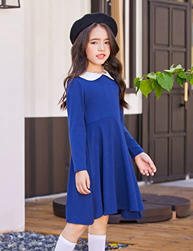 Arshiner Girls Long Sleeve Dress Casual Vintage Peter Pan Collar Swing Party Dress Age 3-14 Years3