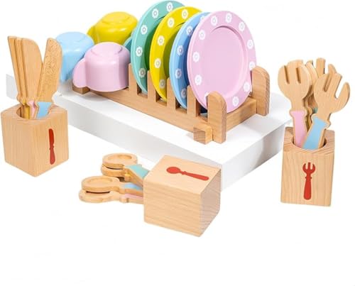 GEBYUI 木製アフタヌーンティーセット|おままごと食器セット|ティートレイ・お茶碗付きキッチン玩具|ごっこ遊び・茶会角色扮演|コミュニケーション能力育成知育玩具|保育所・児童館用品|誕生日・クリスマス・正月贈り物?