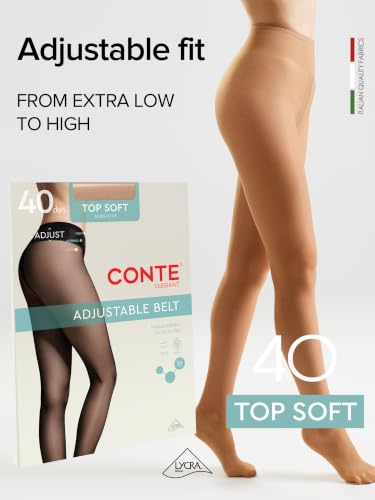 Image of Conte Tights for Sensitive Skin Sheer to Waist Hipster Low-Rise Pantyhose with Adjustable Belt, Top Soft 40 Den