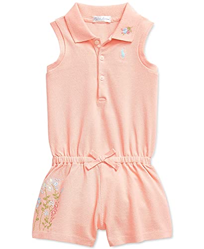 Polo Ralph Lauren Baby Girls Embroidered Piqué Polo Romper (Deco Coral(571521), 12 Months)
