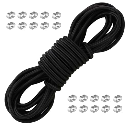 Gummiseil 10m, gummiseil 8mm Expanderseil mit 20 Clips, elastische Gummischnur & Gummiband schwarz, robuste Gummikordel & Spannseil für Anhängerplane, Camping, Garten, Outdoor, Planenseil Befestigung