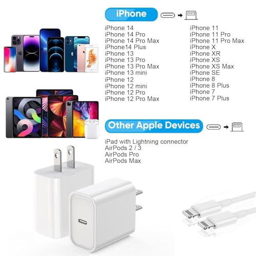 iPhone Fast Charger,Phone 14 13 12 11 Fast Charger USB C Wall Charger with 2-Pack 6FT Fast Charging Cable Compatible with iPhone 14/14 Pro/14 Pro Max/i Phone 13pro/12/11/X/8/7/6/iPad Pro/Mini/AirPods - Thumbnail 4