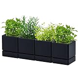 D'vine Dev 4 Inch Herb Planter Pot, Plastic Planter with Drainage Holes and Saucer, Modern Decorative Gardening Pot for Indoor Plants, Flowers, Herbs, Succulents, Black, Set of 4, 76-Y-B4-1