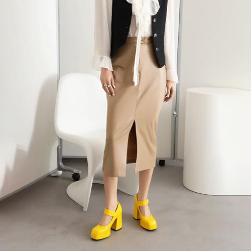 Women's Square Toe Buckle Strap High Heeled Platform Pumps Chunky Heels Faux Leather Mary Jane Style Pumps Shoes3