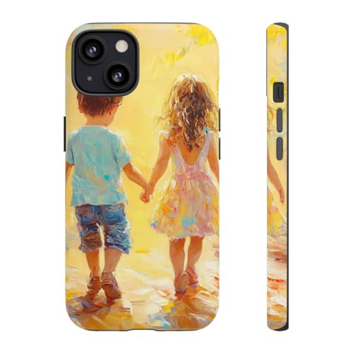 Coque iPhone 13 Children Holding Hands jaune - Protection mobile mate fine