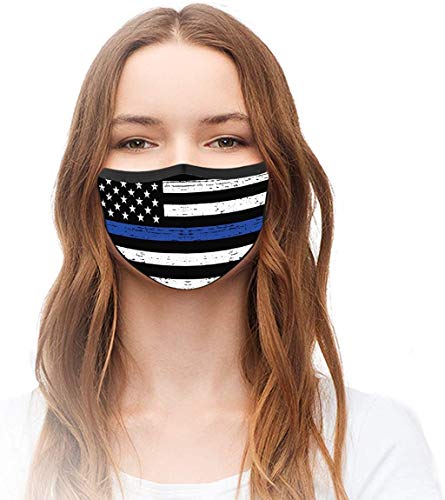 VTH GLOBAL Police Officer Thin Blue Line Lives Matter American Flag Law Enforcement Back Deputy Sheriff Design Print Cloth Reusable Washable Face Mask Women Men for Dust Protection (Style 1)