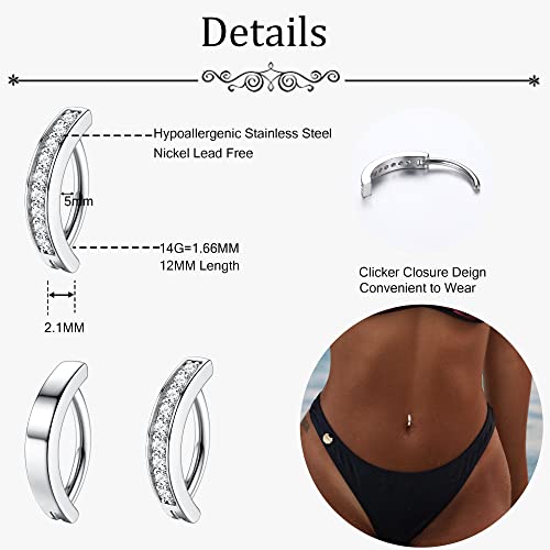 Fiasaso 6Pcs 14G Belly Button Ring For Women 316L Surgical Steel Cz Opal Belly Rings Simple Reverse Navel Rings Body Jewelry Clicker Belly Button Ring Silver #TOP1