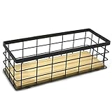JOYJOO Metal Storage Basket with Wood Base, Decorative Baskets for Home Storage, Wire Basket for...