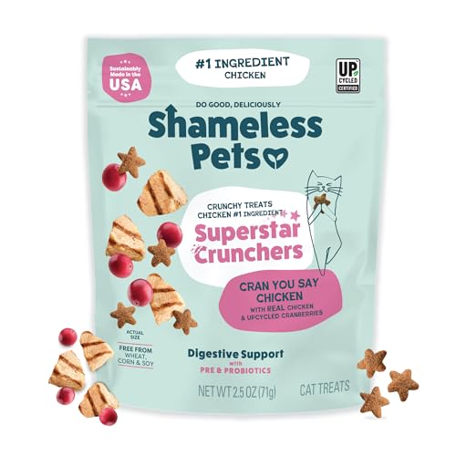 Shameless Pets Crunchy Cat Treats - Kitty Treats for Cats with Digestive Support Natural Kitten Treats with Real Chicken Healthy Flavored Feline Snacks - Cran You Say Chicken 1-Pk