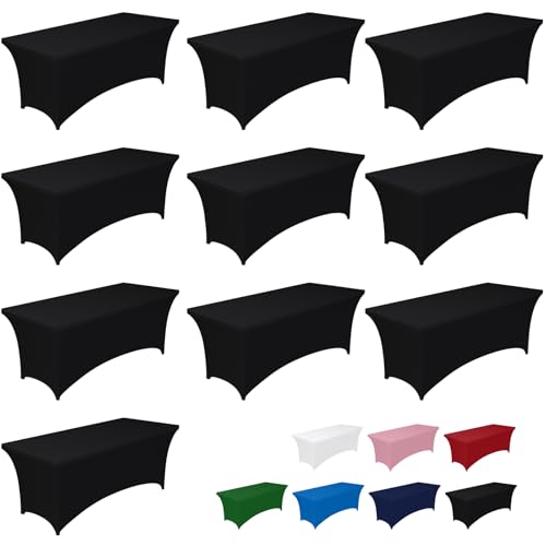 Image of Pureegg Spandex Tablecloth 6ft - 10 Pack, Fitted and Tight Cloth for Rectangle Table, Wrinkle-Free and Stretch Table Cover for Party, Wedding, Banquet and Birthday, Black