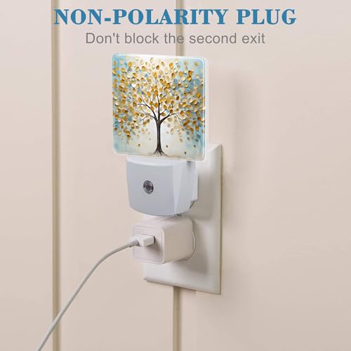 Image of Plug in Night Lights Golden Tree Of Life Oil Painting Nightlight Plug Into Wall Dusk to Dawn Sensor LED Night Light for Kid Girls Boys Women Room Decor,Hallway,Kitchen,Bathroom,Nursery,Stairs