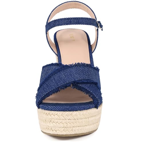 Allegra K Women's Denim Wedges Shoes Slingback Platform Wedge Heel Sandals4