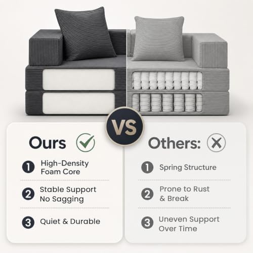 Image of COMAX Futon Sofa Bed, Convertible Sofa Bed, Folding Boneless Couches | Boneless Couch for living room, 4‑in‑1 Fold Out Small Foldable Loveseat Floor Sleeper Mattress Lounge Space‑Saving, Grey