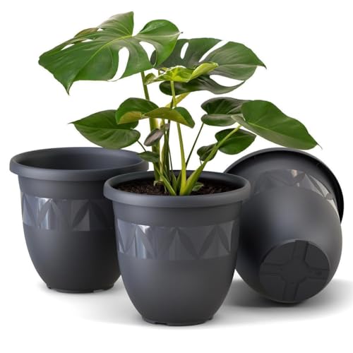 Plastard Übertopf 3er Set Durchmesser 30 cm Anthrazit Blumentopf für Innen und Außen aus Kunststoff Pflanztopf für Balkon Terrasse Pflanzkübel Kräutertopf