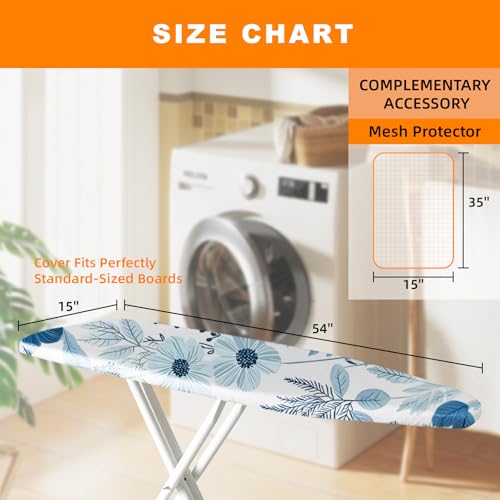 Image of Ironing Board Cover 15x54 Inch- Standard Cotton Cover with Strong Elastic Edge & Stain Resistant Surface (Gerbera, 15 inch x 54 inch)