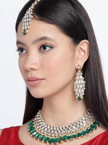 Juego de joyas chapado en oro con piedras verde y crema 6