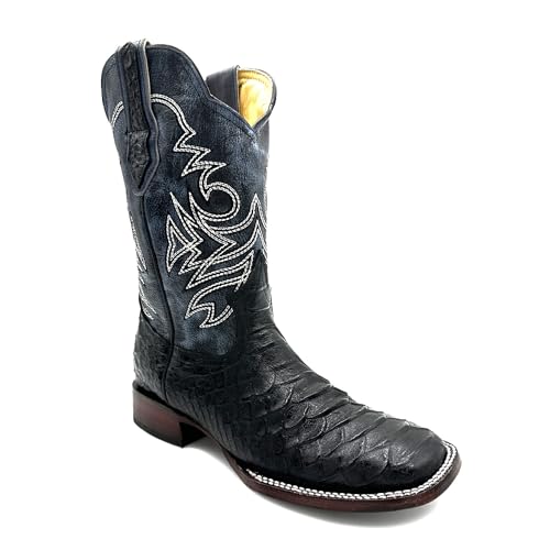 Mens Leather Exotic Python Print Square Toe Cowboy Boot