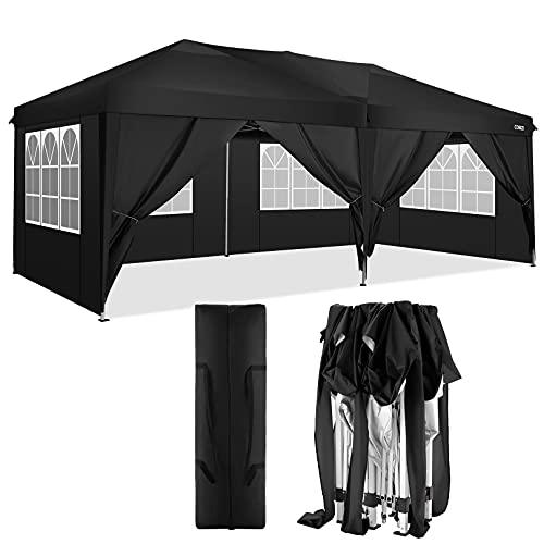 COBIZI Tonnelle 3x6 Tente Pop-up Tente d'extérieur Tonnelle de Jardin Pliante Robuste avec 6 parois latérales Housse étanche 210D, Imperméable,Noir
