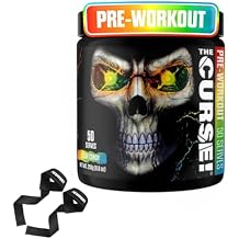 JNX SPORTS The Curse! Pre Workout Sour Candy + Lifting Strap Bundle Extreme Energy, Focus & Strength + Neoprene Wrist Support for Weightlifting, Deadlifts & Gym Training