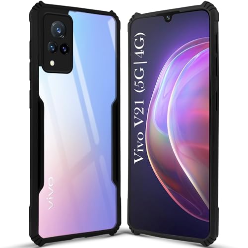 Image of Jkobi Hybrid Back Cover Case for Vivo V21 | Vivo V21 5G (Shockproof with Polycarbonate Clear Panel | Professional Black)
