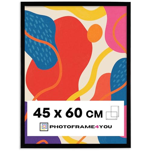 Photoframe4you - Bilderrahmen 45x60 cm - Bruchsicheres Acrylglas - Schwarzer Fotorahmen für Fotos Poster Puzzles & Zertifikate - Robuster Kunststoff zum Aufhängen im Hoch- & Querformat - Nancy
