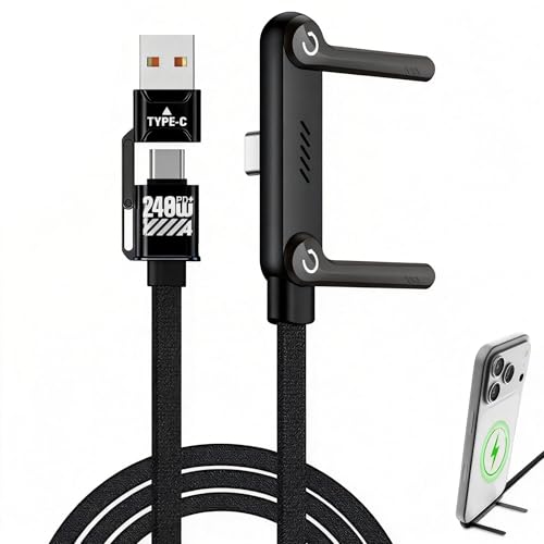 Invisible Holder Charger Cable 240W PD Fast Charging Cable for Desk USB-C to USB-C Cable with USB-A to USB-C Adapter with 360 Adjustable Metal Stand 2 in 1 Holder Charger for Gaming Office Home