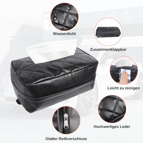 Figarge Auto Taschentücher Kopfstütze PU Leder Tissue Box Hängende Tissue Box für 120 Tissues Auto Zubehör Taschentuchbox Schwarz