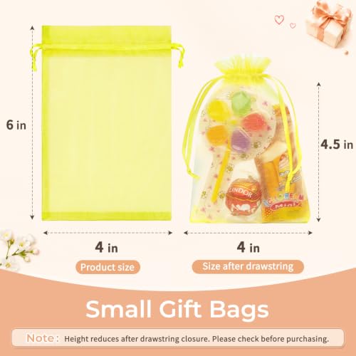 Image of Crweety 50PCS Organza Bags 4x6 Yellow Small Gift Bags Mesh Drawstring | Party Favor Goodie Bag Bulk, Jewelry Sachet Candy Treat Soap Makeup Pouches, Wrap for Wedding Baby Shower Birthday Halloween