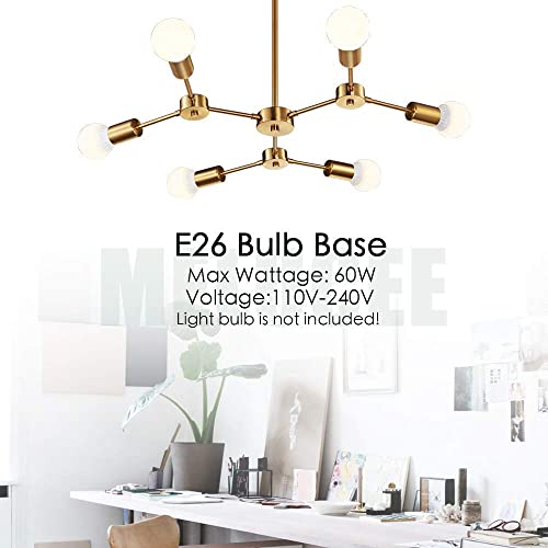 Image of Prop It Up Woke Antique Arts 60 Watts Sputnik Mid Century 6-Light Each Ceiling Fixture Flush Mount Light (Antique Brass Finished) (AC) 965452
