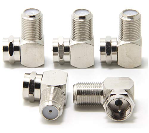 Ancable 5-Pack F Type Right Angle Adapters, Screw On Male to Female 90 Degree Connector for Wall Mounted TVs,Wall Plates, Cabinets and Coax Coaxial Cable Connection in Tight Spaces and Corners