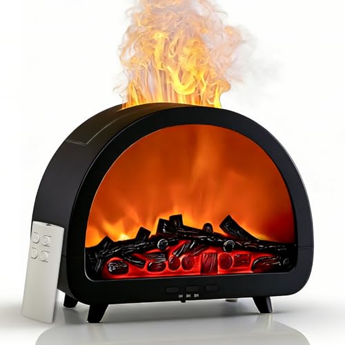 Holwim Fireplace Flame Essential Oil Diffuser - 7 Color Ultrasonic Aromatherapy Humidifier with 7-Mode Running Lights Remote Control 3 Timer 200ml Noiseless for Home Bedroom Office (Black)