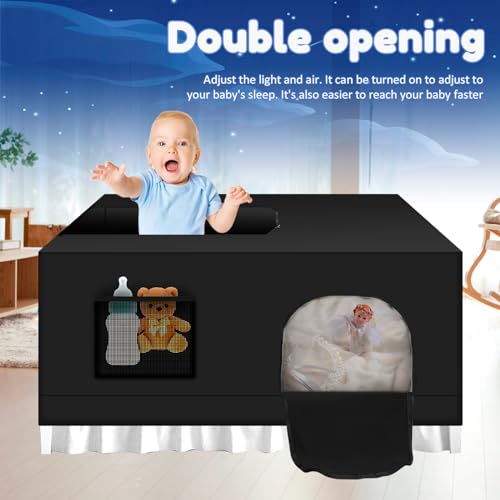 LYDODOKA Crib Blackout Cover, Sleep Pod for Crib with Storage Basket, Canopy Cover for Pack and Play, Breathable Blackout Tent for Travel Crib, Portable Stretchy Netting Cover for Indoor Outdoor - Thumbnail 3