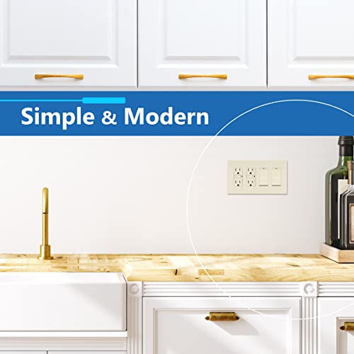 Image of LIDER Decorator Switch Cover, Screwless Wall Plate, Mid-Size 4-Gang 4.88 inch x 8.58 inch, LSWP-34M-BLA, UL Listed, Thermoplastic, Brushed Light Almond, 1-Pack