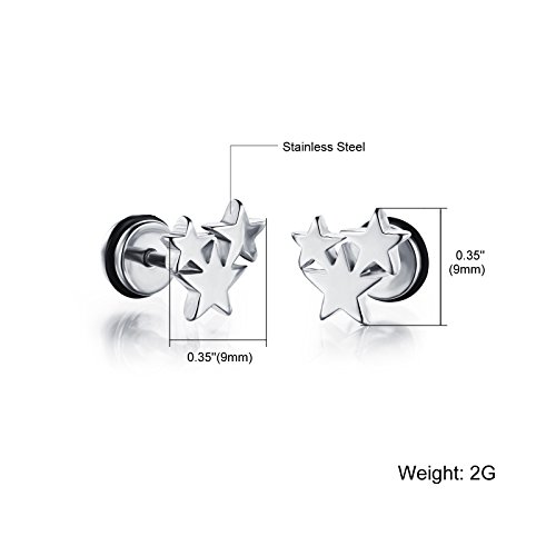 Lohome Unisex Titanium Steel Stereoscopic Stars Plug Stud Earrings For Womens Mens #TOP2