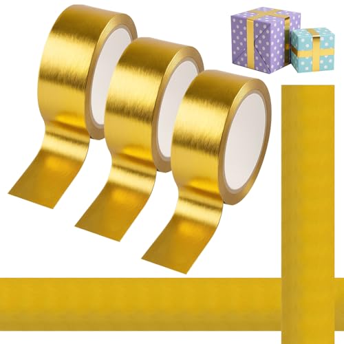 Fampery 3 Rolls (100FT) Gold Foil Washi Tape – 0.59 Inch Wide Decorative Masking Tape for Crafts, Scrapbooking, Wall Decor – Low-Tack Self-Adhesive Metallic Tape for DIY, Journals, Gift Wrapping