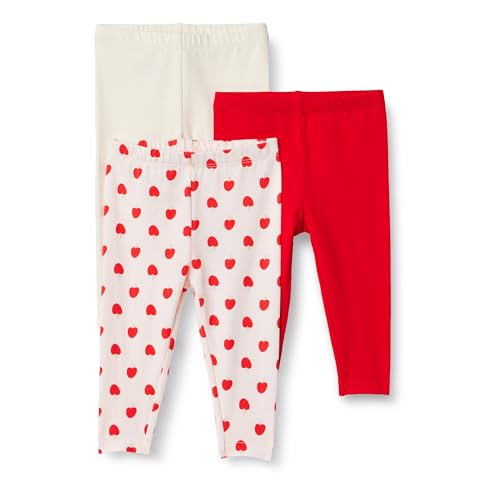 Amazon Essentials x Sofia Grainge Legging Bebé Niña, Pack de 3, Corazones de Manzana/Marfil/Rojo, 12 meses