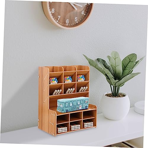 Porte-crayons multi-grilles en bois et conteneur compact pour papeterie de bureau - 6