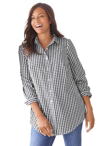 Image of Woman Within Plus Size Perfect Long Sleeve Shirt - 3X, Black Gingham