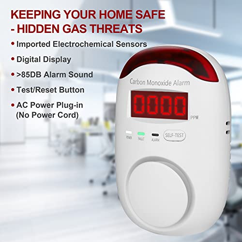 3 Packs Carbon Monoxide Detectors - Hembisen Carbon Monoxide Detector Plug In Type Co Alarm Monitor With Digital Display, Accurate & Easy To Read, For Home/Kitchen/Hotel/Bedroom (White) #TOP3