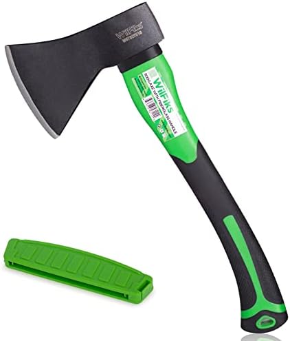 WilFiks Chopping Axe, 15” Camping Outdoor Hatchet for Wood Splitting and Kindling, Forged Carbon Steel Heat Treated Hand Maul Tool, Fiberglass Shock Reduction Handle with Anti-Slip Grip