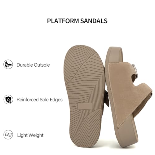 Image of Platform Sandals Women Genuine Leather Slip-on Beach Slide Buckle Comfortable Sandals with Memory Foam Soft Lining and Open Toe Low Wedges